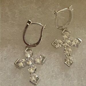 Silver Cross Hoop Earrings